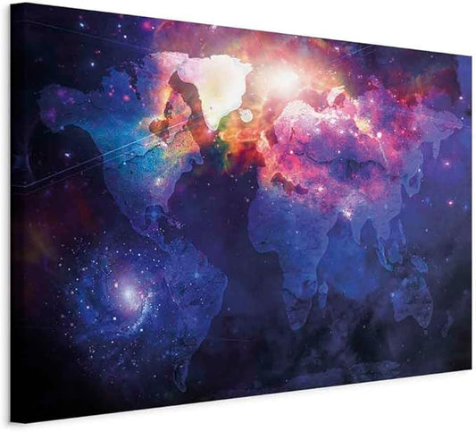 artgeist Canvas Wall Art Print Abstract World Map 24x16 in - 1pcs Home Decor Framed Stretched Picture Photo Painting Artwork Image - Country Map Map Cosmos Space k-C-0139-b-b