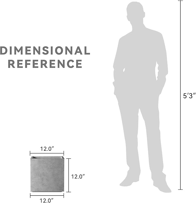 Kante 12 Inch Square Concrete Planter for Outdoor Indoor Home Patio Garden, Large Plant Pot with Drainage Hole and Rubber Plug, Natural Concrete