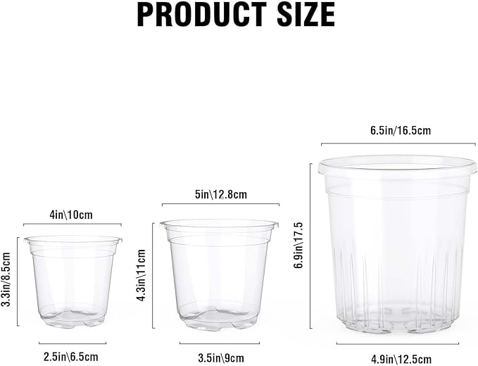 MIXC 30 Packs 6.5/5/4" Clear Nursery Pots Variety Pack, Transparent Plastic Plant Pots for Plants with Drainage Holes, Seedling Pots Seed Starter Pots Planter Pots Flower Pots