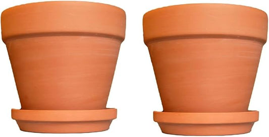 OLEEP Clay Pot - 2 Pack Large Terra Cotta Plant Pot with with Sauce,Drainage Hole, Clay Planters Pot, Terracotta Pot for Indoor Outdoor Plant (7.8 inch)