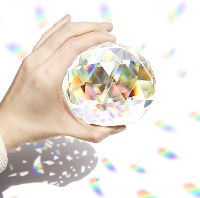 Clear Crystal Suncatcher Ball Prism Glass Sphere Faceted Gazing Ball Rainbow Maker Window Prisms Suncatcher for Window, Sun Catcher(80mm/3.15inch)