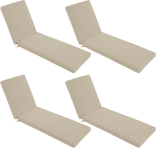 Chaise Lounge Cushions Outdoor Set of 4 - Waterproof and Fade Resistant Sun Lounger Replacement Cushion - Patio Lounger Pads with Removable Cover for Pool, Deck, Lawn, 80 x 26 x 3 Inch, Cream