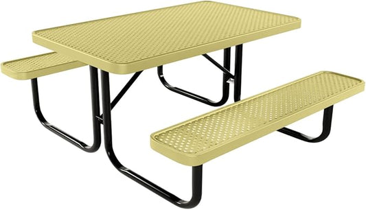 Heavy-Duty Portable Outdoor Kids Table, Punched Steel Kids Picnic Table, Commercial-Grade Picnic Table, Made in America (4ft Rectangular, Childrens, Textured Sandstone)