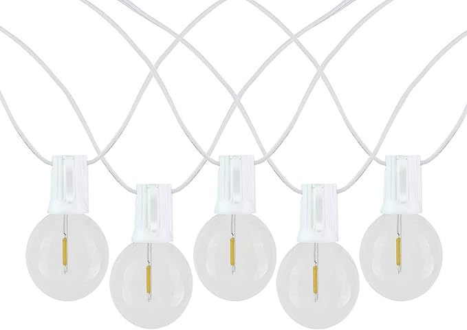Novelty Lights 25 Feet G40 LED Patio String Lights with 25 Bulbs, Warm White, Weather Resistant and Shatterproof Replaceable Plastic Globe Bulbs, White Wire