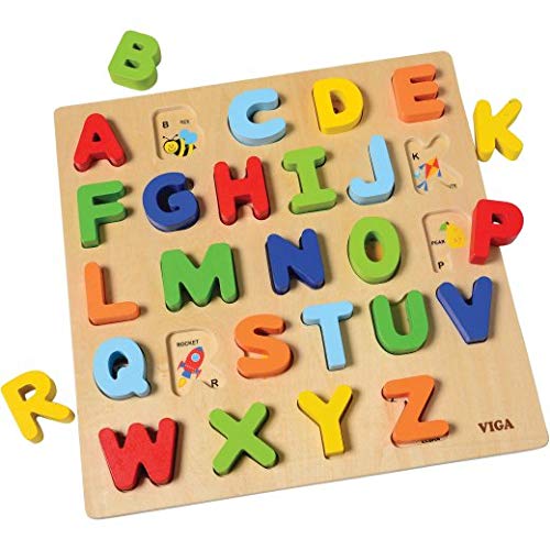 Chunky Uppercase Alphabet Puzzle for Toddlers – Wooden ABC Letter Learning Toy with Picture Matching – Educational Preschool Puzzle for Ages 18 Months+