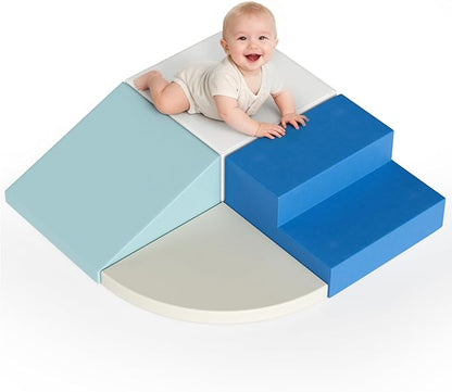 4-Piece Toddler Climbing Toys, Baby Soft Foam Climbing Blocks Set for Indoor Crawling Climbing and Sliding, Modular Play Structures 1-3 Years Old Climber Activity Playground