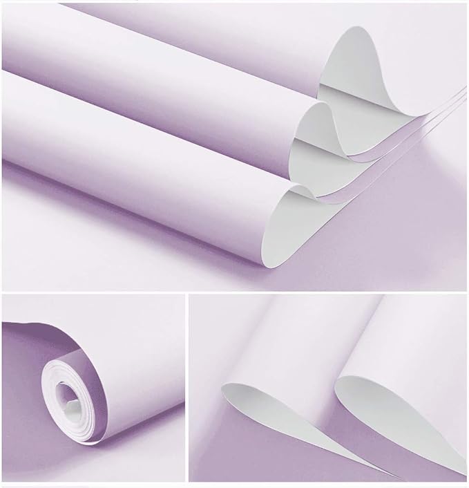 Dimoon 236''x17.7'' Purple Peel and Stick Wallpaper Contact Paper Modern Self Adhesive Wall Paper Removable Renter Friendly Textured Solid Color Shelf Cabinet Vinyl Roll (236''x17.7'',Light Purple)