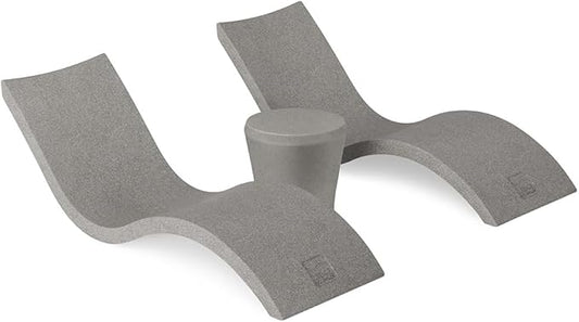 Ledge Lounger Signature Chaise Set of 2 + Affinity Side Table – in Pool Lounger Designed for Shallow Shelves Up to 9” – Outdoor Patio Sun Shelf & Poolside Furniture Bundle (Sandstone)