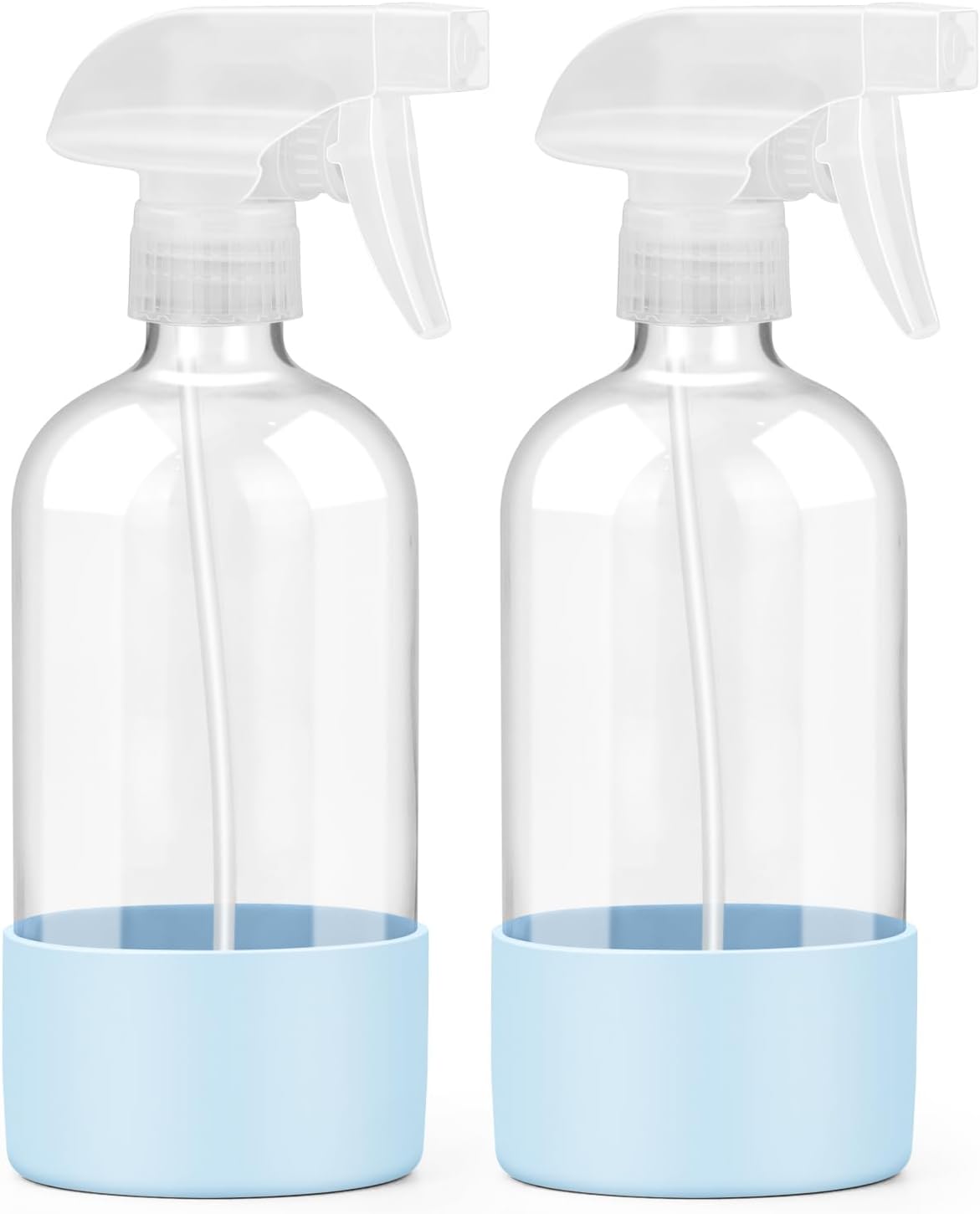 2 Pack Glass Spray Bottles with Silicone Sleeve, 16 oz Empty Refillable Containers with Adjustable Spray Nozzles, Spray Bottles for Hair, Cleaning Solutions and Plants Blue