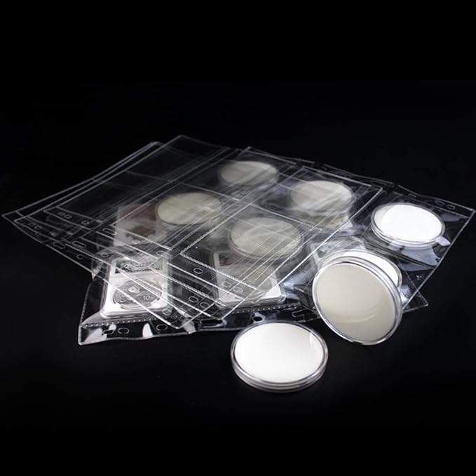 6 Pocket Coin Pages, 10 Sheets Plastic Coin Holders Stamp Collector Supplies for Coin Stamp Currency Collection