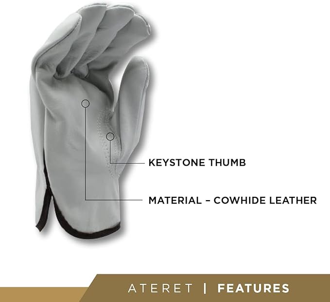 ATERET 24 Pairs Medium Heavy Duty Durable Cowhide Leather Work Gloves I Driver Gloves for Truck Driving, Warehouse, Gardening, Farming