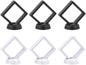 6 Pcs 3D Floating Display Case Frame Display Holder Stands Transparent PE Film Storage Box for Jewelry Challenge Coin Medal Antique 3.5 x 3.5 x 0.8 Inches Black and White