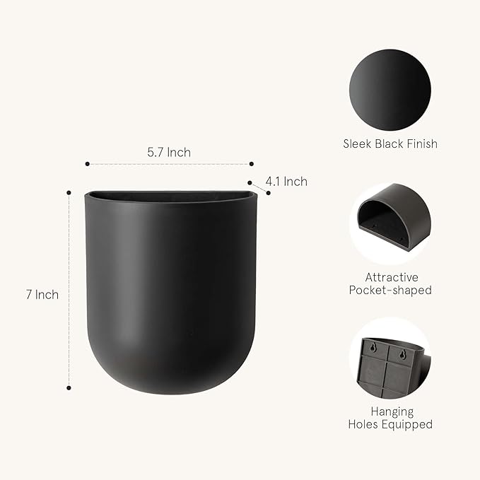 LA JOLIE MUSE Wall Hanging Planters for Indoor Plants，Hanging Flower Pots for Air Plants Succulent, Set of 2, 6 Inch, Black