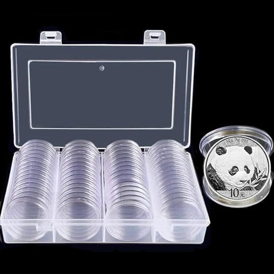 60Pcs 40mm Coin Capsules with Plastic Storage Box Organizer Collection Case