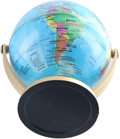 Leadigol 12cm World Globe with Stand, World Globe with Round base,360° Horizontal Rotation World Map with Clear Text Markings,Political Map Classroom Learning,Blue