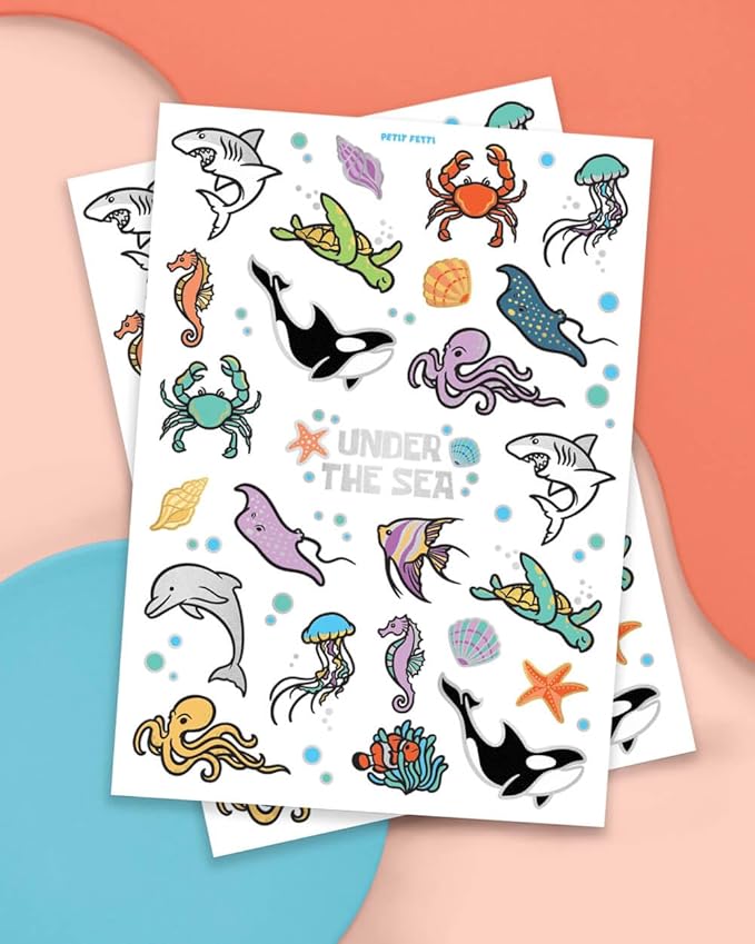 xo, Fetti Underwater Sea Creature Temporary Tattoos - 64 Styles | Ocean Animal Birthday Party Supplies, Aquarium Activity, Fish Tats, Kids Bday Decor