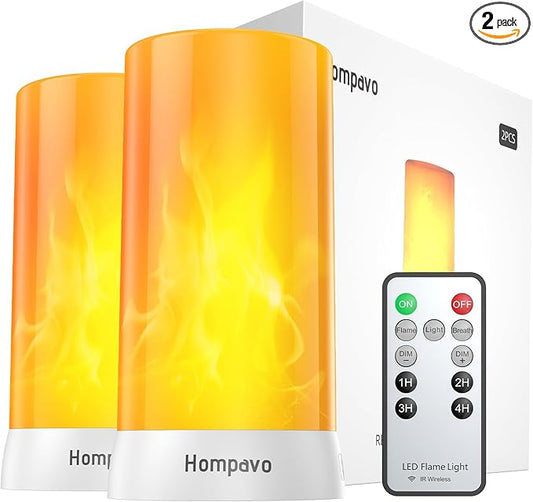 Hompavo 【Upgraded】 LED Flame Lights with Remote & Timer, 4-Mode Rechargeable Battery Operated Flameless Candles, Waterproof Pillar Flickering Lanterns for Bathroom Patio Wedding Halloween Home Decor