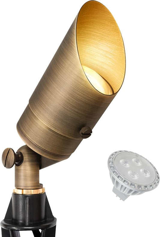 GKOLED Solid Brass Spotlight Low Voltage Landscape Lighting, LED Outdoor Lights for Garden Patio Yard, Directional Up Light with 5W MR16 Bulb, 12V 2700K Warm White