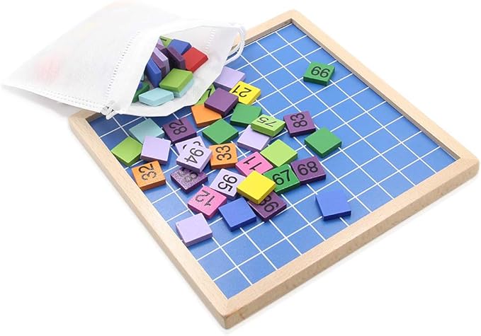 Wooden Math Learning Board Toy, Montessori 1-100 Consecutive Numbers Wooden Hundred Digital Board, Educational Game for Kids with Storage Bag