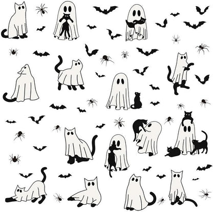 6 Sheets Halloween Window Clings Ghost Window Stickers Halloween Cute Black Cat Bat Designs Double-Side Glass Decals for Home Office Party Favor Windows Glass Decoration Supplies