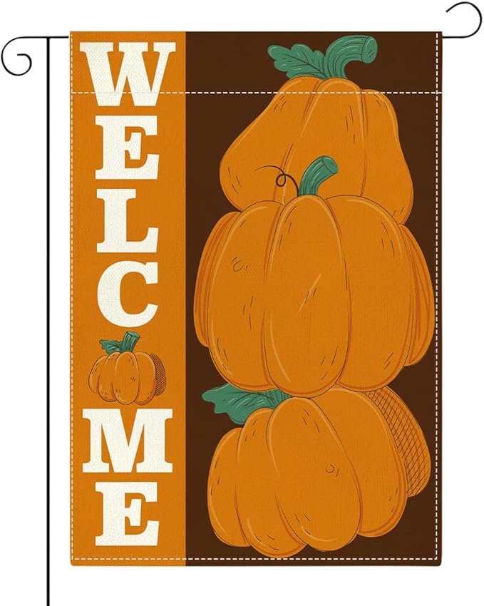 Welcome Fall Garden Flag Autumn Pumpkin Garden Flag 12x18 Inch Double Sided Fall Thanksgiving Holiday Decorations for Yard Home Porch Patio (Flay 1812)