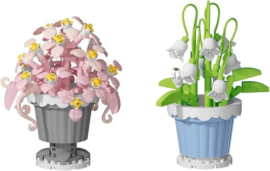 Party Favors for Kids, Tiny Plants Mini Flowers Building Blocks Set for Classroom Prize, Flowers Building Toy, Birthday Gifts for Boys Girls (Convallaria majalis+Chlorophytum comosum)