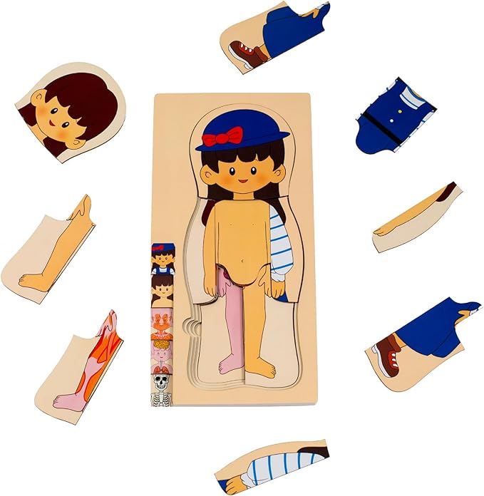 My Body Parts Puzzle for Toddlers Girls Boys Wooden Anatomy Puzzle 3-8 Years Old Preschool Learning Game Human Body Skeleton Toys