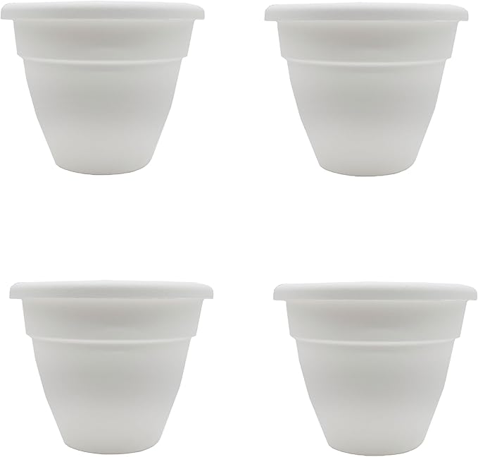 The HC Companies 6 Inch Caribbean Planter - Lightweight Indoor Outdoor Plastic Plant Pot for Herbs and Flowers, White (4 Pack)
