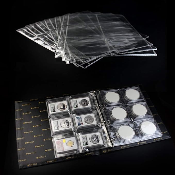 6 Pocket Coin Pages, 10 Sheets Plastic Coin Holders Stamp Collector Supplies for Coin Stamp Currency Collection