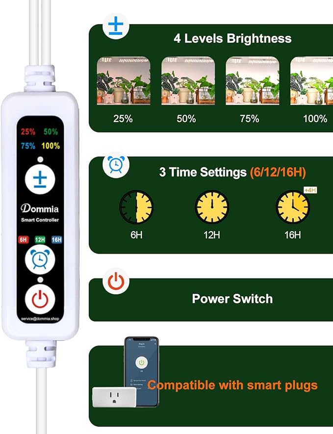 DOMMIA Grow Light, 3300K Warmwhite Dimmable Full Spectrum High PPFD with Optical Lens, Auto on/Off and 6/12/16H Timer, Suitable All for Indoor Growing, 3 Pack
