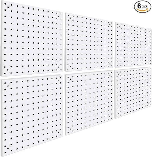 6 Pack Steel Peg Board,Universal 1/8 and 1/4 Pegboard Accessories,Ideal for Garage Tool Storage, Office Organization, Craft Room, Kitchen etc. (White, 6-12X12)