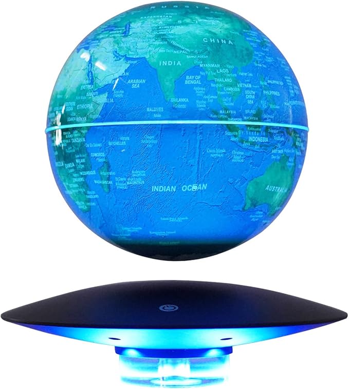 6" Magnetic Levitation Floating Globe Anti Gravity Rotating World Map with LED Light 7 Colors Display Floating Globe for Children Educational Gift Home Office Desk Decor (Blue-UFO Base)