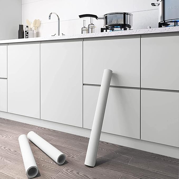 Dimoon 118''x23.6'' White Skin Peel and Stick Wallpaper Contact Paper Modern Self Adhesive Wall Paper Removable Renter Friendly Textured Solid Color Cabinet Vinyl Roll (118''x23.6'',White Skin)