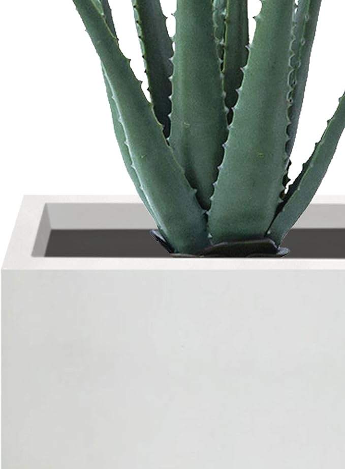 Kante 12 Inch Square Concrete Planter for Outdoor Indoor Home Patio Garden, Large Plant Pot with Drainage Hole and Rubber Plug, Pure White