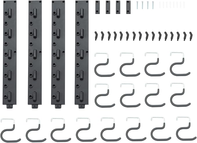 WellMade 64'' Adjustable Garden Tool Organizer, Garage Storage System with Hooks, Wall Mount Tool Organization Rack, Black