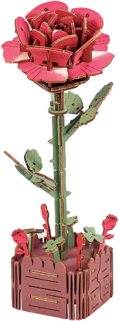 3D Wooden Puzzles for Kids DIY Wooden Flower Building Block Set Craft for Children Adults to Build Valentine's Day/Mother's Day/Teacher's Day/Birthday Gifts (Rose)