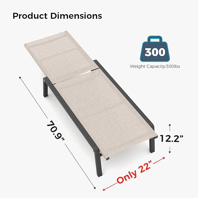 Patio Chaise Lounge Set of 2 with 4 Adjustable Backrest, Foldable Aluminum Chaise Lounge Chair Recliner for Outdoor, Poolside, Sun Tanning Beige