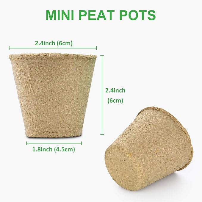 GROWNEER 60 Packs 2.4 Inch Peat Pots Plant Starters for Seedling with 25 Pcs Plant Labels Biodegradable Herb Seed Starter Pots Kits Garden Germination Nursery Pot