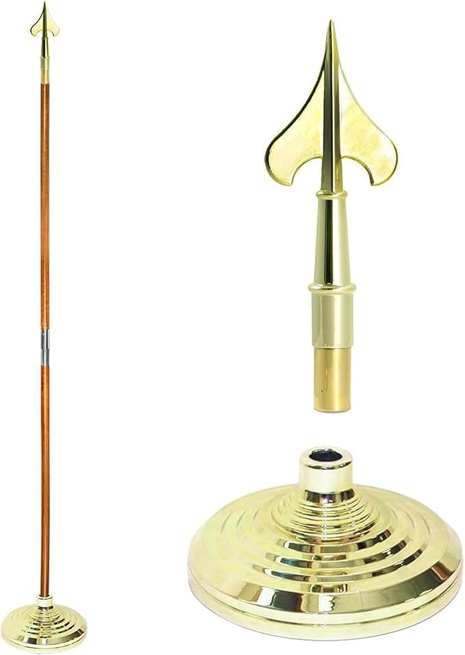 Super Tough Indoor Flag Pole kit 9ft - Army Spear - Gold Texture Base - Aluminum Flagpole with Brass Finish - Heavy Duty Inside House Flagstaff - Interior Shaft and Stand - No Ensign Included