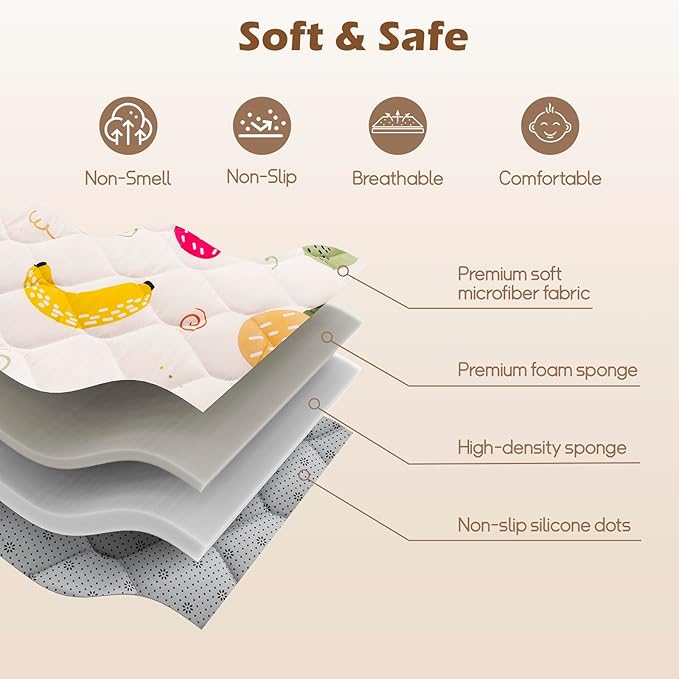 50x50 Playpen Mat, PIGLOG 0.8 Inch Thick Foam Baby Play Mat for Floor, Soft Fabric Cushioned Play mat for Babies，Washable Non-Slip Playmate for Baby, Infants & Toddlers (Light Yellow)