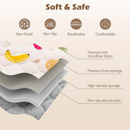 50x50 Playpen Mat, PIGLOG 0.8 Inch Thick Foam Baby Play Mat for Floor, Soft Fabric Cushioned Play mat for Babies，Washable Non-Slip Playmate for Baby, Infants & Toddlers (Light Yellow)