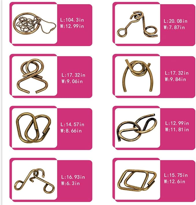 Ahyuan Metal Wire Puzzle Set of 32 with Pouch Large Thick IQ Test Mind Game Toys IQ Toys Brain Teaser Metals Wire Puzzles Magic Trick Toy Metal IQ Puzzle for Party Favor Kids Adults (Bronze)