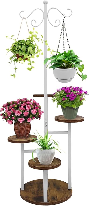 Plant Stand Indoor Outdoor, 4 Tier Hanging Plant Stands, Multiple Plant Display Rack Flower Pot Stand,61'' Tall Metal Plant Holder for Living Room Balcony Garden Patio White