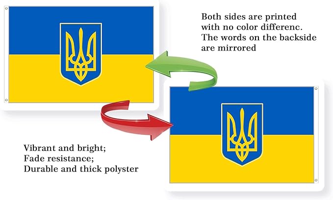 Ukraine Trident Flag 2x3FT Ukrainian Coat of Arms National Polyester Banner With 2 Grommets Fade Resistant Vivid Color For Patriotic Festival Events Party Decoration