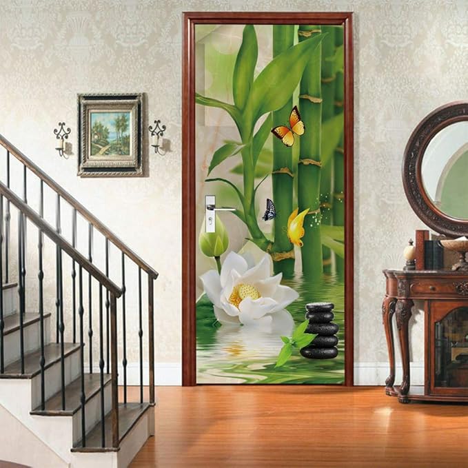 3D Door Stickers Murals Peel and Stick - Bamboo - Door Wallpaper Self-Adhesive Door Decals Removable PVC Waterproof Door Poster for Bedroom Living Room Door 33.9" x 78.7"