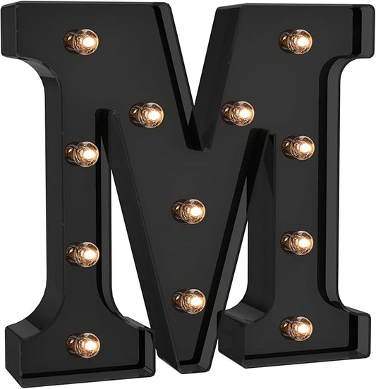 Foaky Black LED Letter Lights for Room Decor - Bedroom Wall Decor, Alphabet Lights for Home, Wedding, Party - Battery Operated （M）