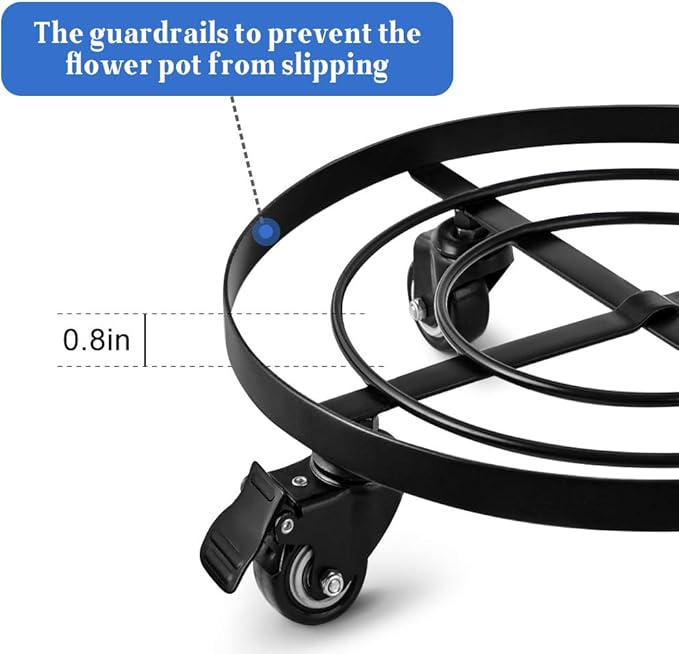 AMAGABELI GARDEN & HOME 16" Metal Plant Caddy Heavy Duty Iron Potted Plant Stand with Wheels Round Flower Pot Rack on Roller Dolly Holder Mover Indoor Outdoor Planter Trolley Casters Brakes BG1721