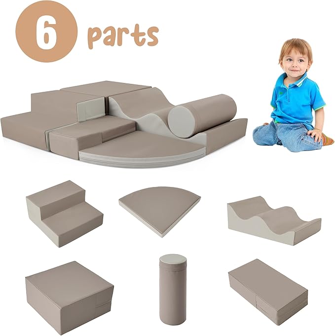Merax Climbing Toys for Toddlers, Soft Climb and Crawl Playset Indoor Baby Soft Foam Blocks for Climbing, Crawling, 6-Piece