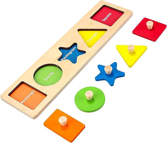 First Jumbo Knob Wooden Shape Puzzles for Toddlers 1-3,Montessori Shapes Sorter for1-2 Year Old,Preschool Learning Peg Puzzle Toys for Baby Kids,1-2 Year Old Boy Girl