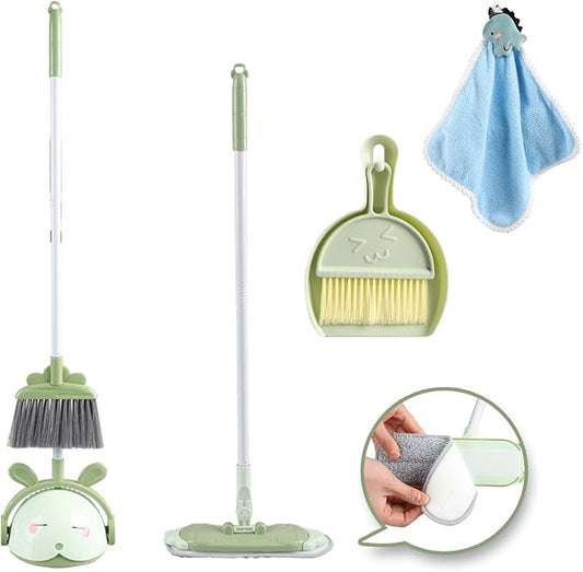 Kids Cleaning Toy Set, Mini Child Broom, Mop and Dustpan, Little Housekeeping Helper Set ,Pretend Home Cleaning Play Set for Toddler Age 1-5,6pcs (Green)